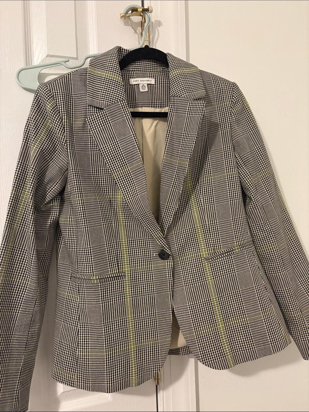 Striped Houndstooth Single-Button Blazer in Black, White & Lime